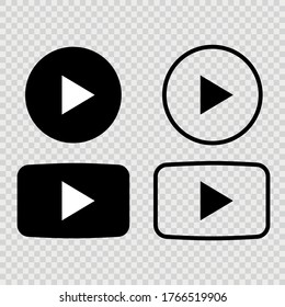 Play video icon, black buttons sign vector isolated on white background .