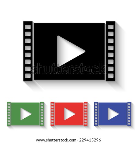 play video icon - black and colored (green, red, blue) illustration with shadow