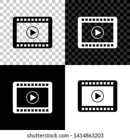 Play Video icon isolated on black, white and transparent background. Film strip with play sign. Vector Illustration