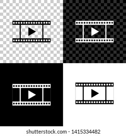 Play Video icon isolated on black, white and transparent background. Film strip with play sign. Vector Illustration