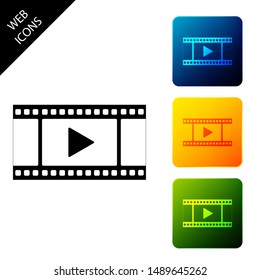 Play Video icon isolated on white background. Film strip with play sign. Set icons colorful square buttons. Vector Illustration