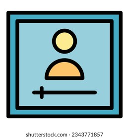 Play video icon outline vector. Screen distance. Watch button color flat