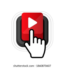 Play video icon, red buttons sign on white background.