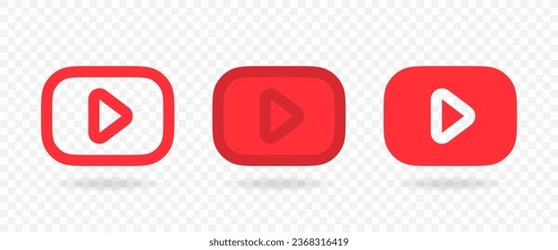 Reproducir icono de video, símbolo de signo de botones rojos aislado. Iconos del reproductor de medios configurados. EPS vectorial 10