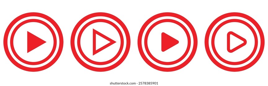 Play video icon, red buttons sign vector isolated on white background 