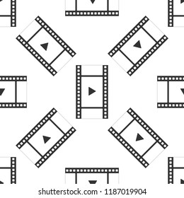 Play Video icon seamless pattern on white background. Film strip with play sign. Flat design. Vector Illustration
