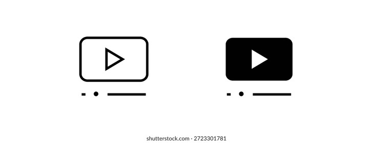 Reproduzir conjunto de ícones de vídeo. Botão do reprodutor de vídeo, vetor, sinal dos ícones de reprodução, símbolo, logotipo, ilustração, traço editável, estilo de design plano isolado no pictograma linear branco