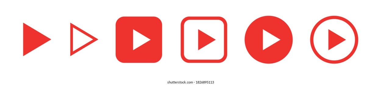 Play video icon set. Red play button icons. Different buttons signs isolated on transparent background. Vector illustration EPS10.