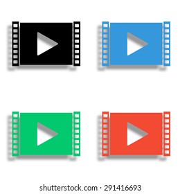 play video icon with shadow - colored vector set