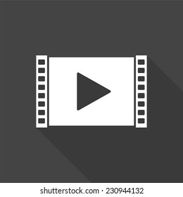 play video icon - vector illustration with long shadow isolated on gray 