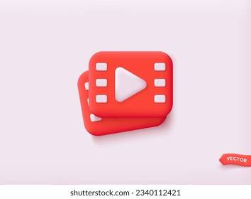 Reproducir el vector de icono de vídeo. Icono de película. Ilustraciones de vectores Web 3D.