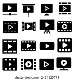 Video abspielen Symbol Vektor-Set. In: Media Player Illustration Sign Collection. Video-Symbol Logo abspielen.
