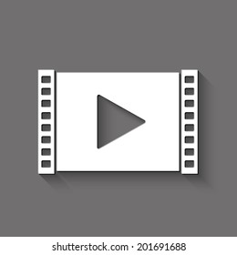 Play video icon - white vector illustration with shadow on gray background