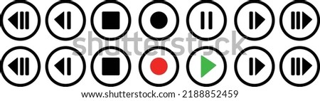 Play video icon,pause, stop, skip, record icon, red buttons sign vector isolated on white background . Vector illustration EPS10.
