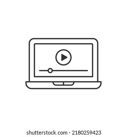 Play video in laptop. Streaming, watching movie icon line style isolated on white background. Vector illustration