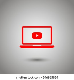 Play video. Laptop vector icon