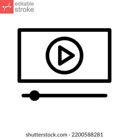 Play Video line icon. Media player button, digital cinema screen. streaming video technology, watching film minimalistic pictogram. Editable stroke Vector illustration Design on white background EPS10