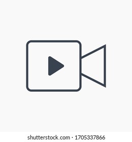 Play video line vector minimalistic icon. Movie symbol. Multimedia camera silhouette icon for web design. Player film flat icon for app design. Media social sign minimal flat linear icons