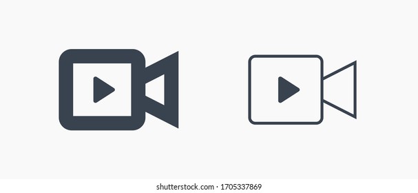 Icono minimalista del vector de línea de vídeo. Símbolo de película. Símbolo de cámara multimedia para el diseño web. Icono plano de película del reproductor para el diseño de aplicaciones. Signo social de medios iconos lineales planos mínimos