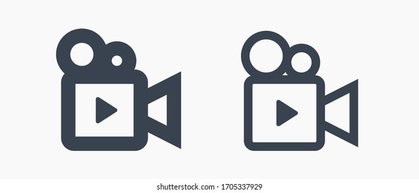 Icono minimalista del vector de línea de vídeo. Símbolo de película. Símbolo de cámara multimedia para el diseño web. Icono plano de película del reproductor para el diseño de aplicaciones. Signo social de medios iconos lineales planos mínimos