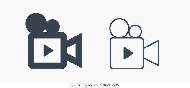 Icono minimalista del vector de línea de vídeo. Símbolo de película. Símbolo de cámara multimedia para el diseño web. Icono plano de película del reproductor para el diseño de aplicaciones. Signo social de medios iconos lineales planos mínimos