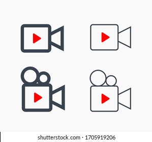 Spielen Sie ein minimalistisches Symbol für die Vektorillustration der Videozeile. Filmsymbol. Multimedia-Kamera Silhouette-Symbol für Web-Design. Spielfilm-Flachsymbol für App-Design. Social-Media-Zeichen minimale flache lineare Symbole