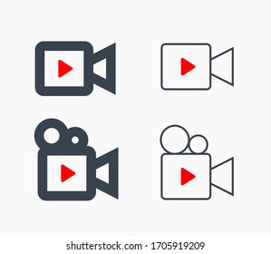 Play video line vector minimalistic icon. Movie symbol. Multimedia camera silhouette icon for web design. Player film flat icon for app design. Media social sign minimal flat linear icons