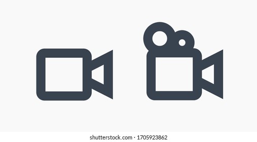 Icono minimalista del vector de línea de vídeo. Símbolo de película. Símbolo de cámara multimedia para el diseño web. Icono plano de película del reproductor para el diseño de aplicaciones. Signo social de medios iconos lineales planos mínimos