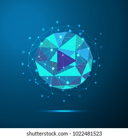 Play video low poly symbol with lines and dots, technology icon