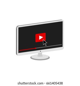 Play video on display concept symbol. Flat Isometric Icon or Logo. 3D Style Pictogram for Web Design, UI, Mobile App, Infographic. Vector Illustration on white background.