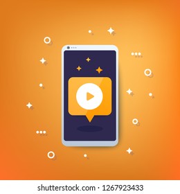 play video, player on smart phone screen vector icon