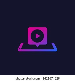 play video, player on smart phone screen, vector icon with gradient