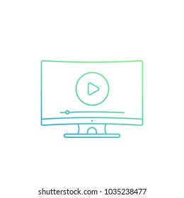 play video, player on TV screen vector linear icon