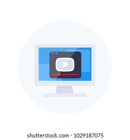 play video, player window on computer screen vector icon