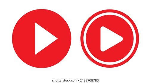 Play video red button icon, sign vector isolated on white background. Trendy circle play button icon in flat style. Radio symbol, video player, arrow.