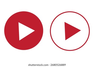 Video Icono de Botón rojo, signo aislado en el fondo blanco. Icono de Botón de juego de círculo de moda en estilo plano.