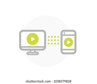 play video, screen mirroring with TV and smartphone vector icon