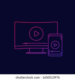 play video, screen mirroring with TV and phone linear icon