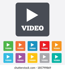 Play video sign icon. Player navigation symbol. Rounded squares 11 buttons. Vector