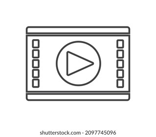 Reproducir símbolo de vídeo, imagen vectorial de icono delgado en fondo blanco
