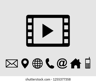 Play Video symbol vector icon, with contact us set icon vector
