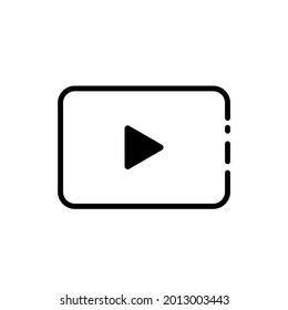 Play video thin line icon in black. Film strip with start sign. Trendy flat style isolated symbol, used for: illustration, minimal, logo, mobile, app, emblem, design, web, site, ui, ux. Vector EPS 10