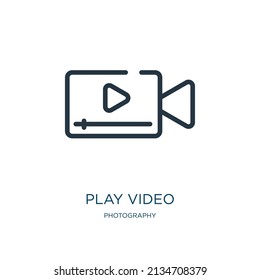 play video thin line icon. play, button linear icons from photography concept isolated outline sign. Vector illustration symbol element for web design and apps.