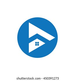 play video triangle house window property logo vector