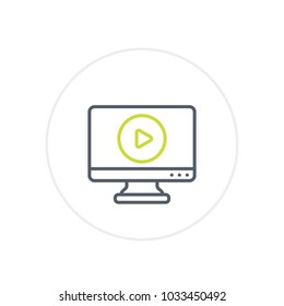 play video vector line icon on white