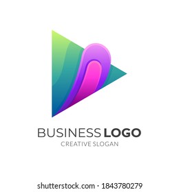 logotipo de agua de juego, botón de juego y agua, logotipo combinado con estilo 3d colorido