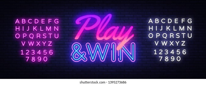 Play Win neon text vector design template. Gaming neon logo, light banner design element colorful modern design trend, night bright advertising, bright sign. Vector. Editing text neon sign