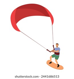 Play wind kitesurfing icon cartoon vector. Man sports action. Summer skill