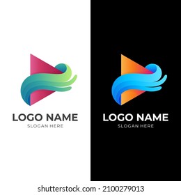 play wing logo, play button and wing, combination logo vector with 3d colorful style