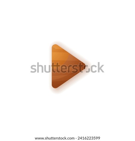 Play wood texture ui button icon. Push button arrow symbol. Media or audio player play option. Cartoon mobile app vector keyboard element, GUI game asset, design user interface menu